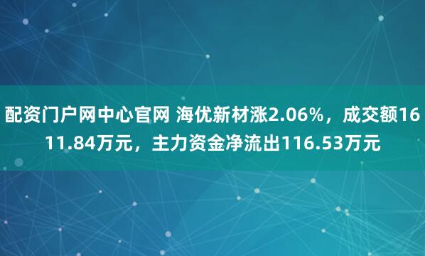 配资门户网中心官网 海优新材涨2.06%，成交额1611.84万元，主力资金净流出116.53万元